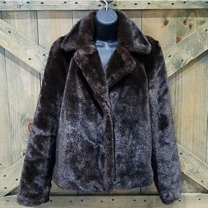 KENNETH COLE NY FAUX FUR DARK BROWN SHORT COAT VEGAN